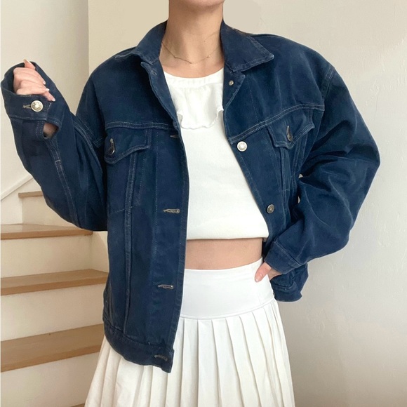 Vintage Gap Oversized Blue Denim Jean Jacket Barn Trucker Chore Field Coat Small - Picture 2 of 8